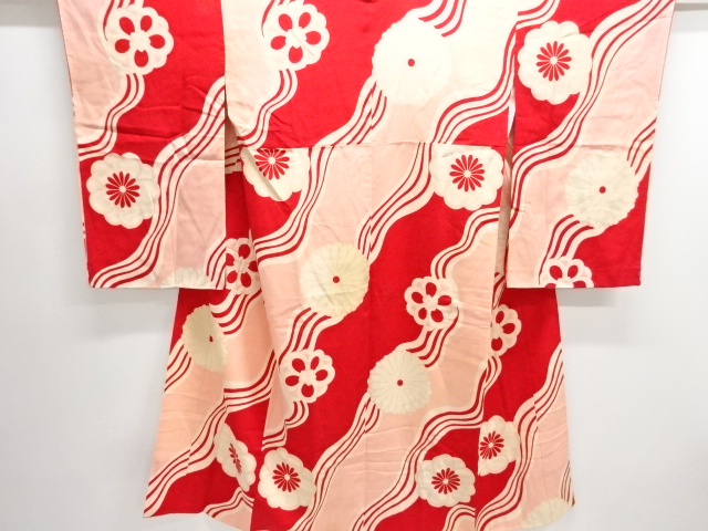JAPANESE KIMONO / ANTIQUE JUBAN / SILK / STREAM & FLOWERS